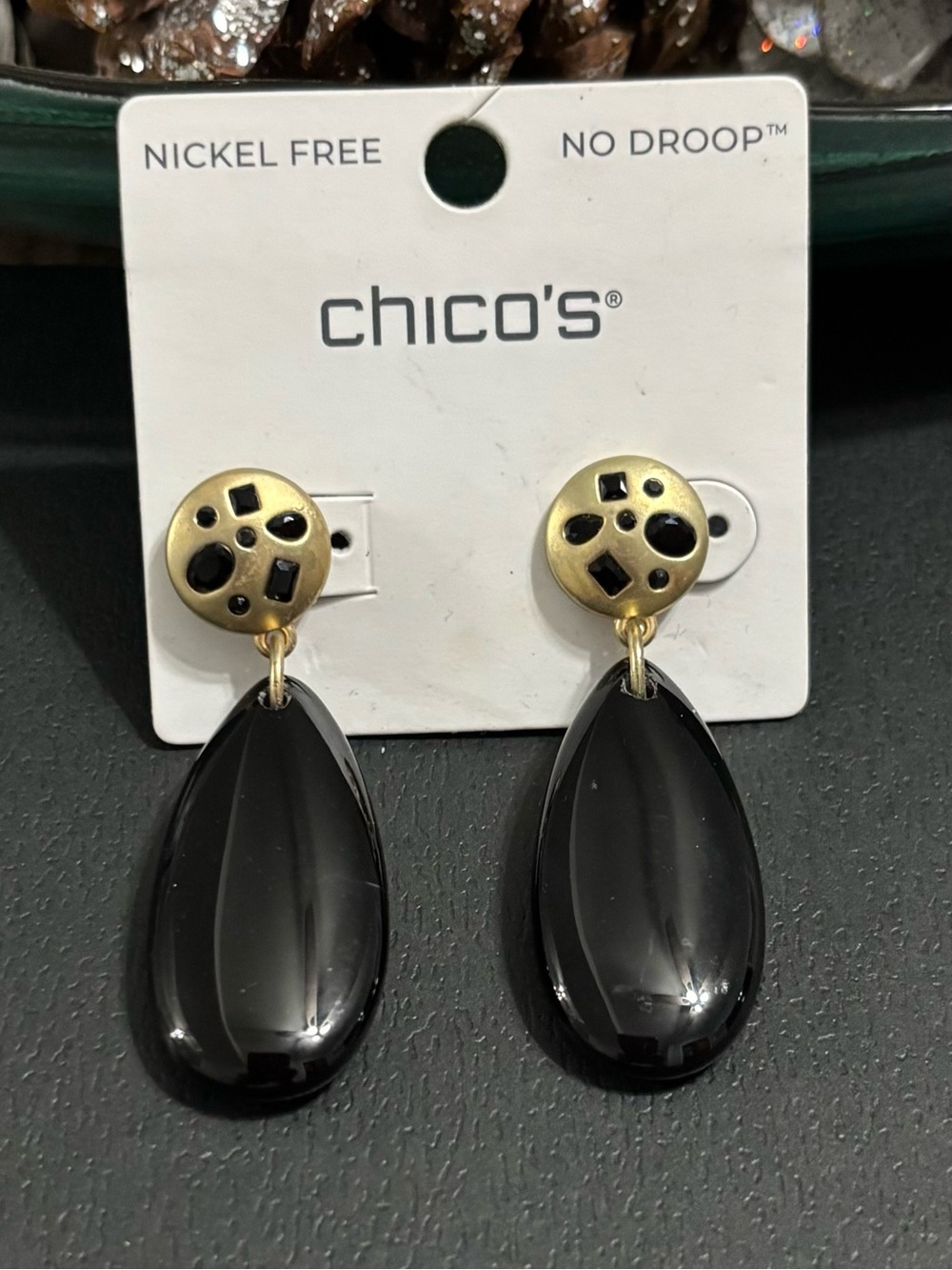 Chico's Black Teardrop Dangle Earrings